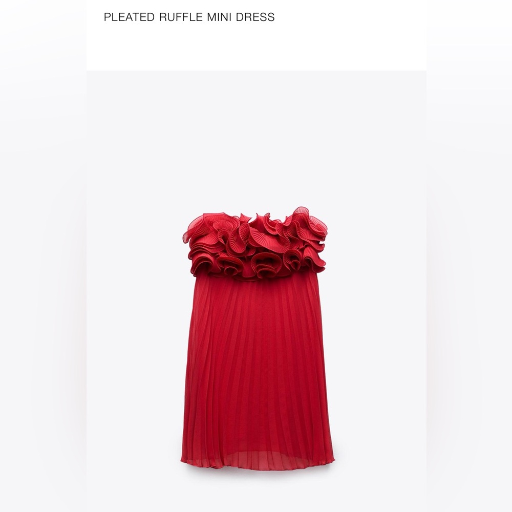 Zara Pleated Ruffle strapless mini Dress Sz M